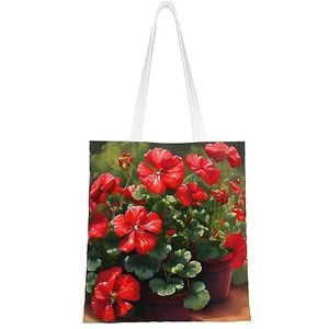 Rustic Lodge Bear Canvas Tote Bag voor dames, herbruikbare schoudertas, een mooi milieuvriendelijk cadeau voor meisjes, leraren, moeders., Rode Geraniums, Eén maat