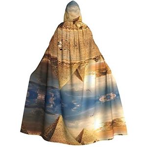 Halloween cape met capuchon, Egyptische piramide in de woestijn, cosplay, verkleedkostuum voor Halloween, Kerstmis, kostuumfeest