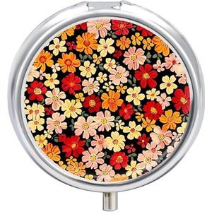 Gekleurde Bloemen Pillendoos 3 Compartiment Reizen Pil Organizer 3 keer per dag Leuke Mini Pil Case voor Portemonnee & Pocket Draagbare Metalen Medicijndoos met Spiegel Ronde Dagelijkse Medicijnen