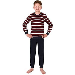 Normann Jongens lange mouwen badstof pyjama met manchetten in strepenlook, rood, 164