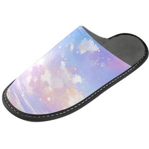LI ZHI XIN Volwassen Pluche Slippers Dames Flanel Warme Huis Schoenen Met Antislip Mens Indoor Slippers Met PVC Zool Maat 4-11 Sterrenhemel, Meerkleurig, 4/5 UK