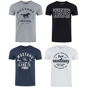 Mustang - T-shirt - Blauw - Katoen - Verpakking van 4 stuks