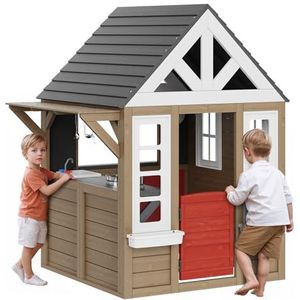 VEVOR Kinderspeelhuis voor buiten, tuinhuis voor kinderen, speelhuis met deur, raam, houder voor bloempotten, rooster, fornuis en gootsteen