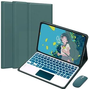 EHLCYS Keyboard Case for Lenovo Tab P11 2e Generatie 11,5 Inch 2023 (TB350FU/TB350XU), 7-Kleuren Afneembaar Bluetooth-Touchpad-Toetsenbord Met Achtergrondverlichting Hoes Met Muis,Groen