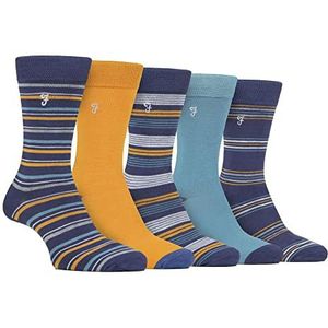 Farah Gestreepte en Argyle katoenen sokken met patroon voor heren, pak van 5, Marine/Blauw, One size