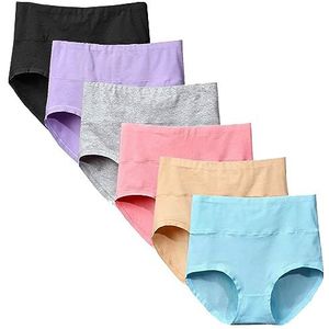 Yintry Damesslip, katoen, slip, hoge taille, slip, weekbed, ondergoed, keizersnede, onderbroek, multipack, 6 kleuren, S