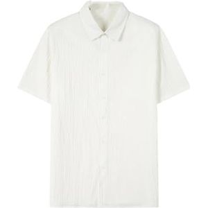 Dvbfufv Linnen overhemd voor heren met korte mouwen, casual baggy, revers strand T-shirt, modieuze trendy Hawaïaanse shirts, Wit, S