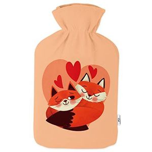 Warmwaterkruik met pullover overtrek 2 liter bedfles met mooie fleece print overtrek rubberen warmwaterkruik met deksel witte vossen Love [092]