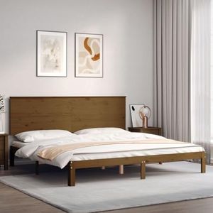 AUUIJKJF Bedden & accessoires Bedframe met hoofdeinde honingbruin 200x200 cm massief houten meubels