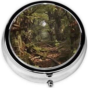 Ronde pillendoos 3 compartimenten pillendoosje voor portemonnee en zak kleine pillenorganisator overwoekerde bomen camouflage reizen pillendoos draagbare olie opbergdoos metalen geneeskunde vitamine