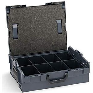 Opbergdoos voor kleine onderdelen met deksel, L BOX 136 (antraciet), incl. inzetstuk voor kleine onderdelen, 8-voudig, ideale opbergkoffer, gereedschapskist leeg