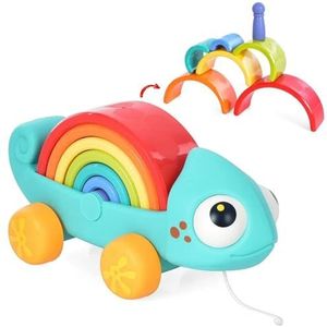 Moni HA795700 Trekspeelgoed, stapelspel, met wielen, 7 vormen, kleur: kleurrijk