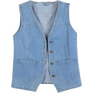 Dames Denim Vest Gewassen Gilet met Knopen, V Hals Button Down Jack Casual Voor Dames Veelzijdige Lichtblauw Xl