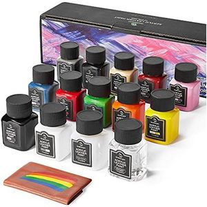 Smalltongue Acryl lederverfset voor schoenen, sneakers, banken, tassen, autostoelen, acryl lederkleurstof, set met leervoorbereiding en deglazer, 30 ml (verpakking 14)