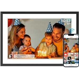 32 GB digitale fotolijst, wifi, 10,1 inch, 1280 x 800 IPS lcd-touchscreen, ingebouwd 32 GB geheugen, auto-rotatie, wandmontage, deel momenten direct vanaf elke locatie via de Frameo-app