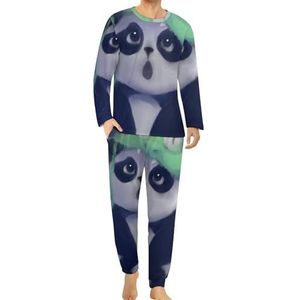 Kikkerhoed Panda comfortabele herenpyjama set ronde hals lange mouwen loungewear met zakken M