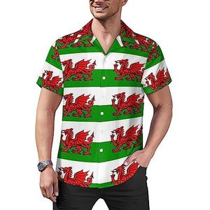 Welsh Dragon Flags casual overhemden met knopen voor heren, korte mouwen, Cubaanse kraag, T-shirts, tops, Hawaiiaans T-shirt, M