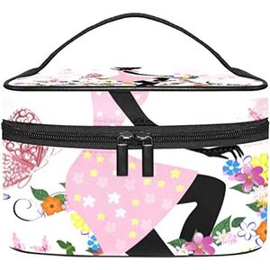 Make-up Organizer Bag, Reizen Make-up Tas Organizer Case Draagbare Cosmetische Tas voor Vrouwen en Meisjes Toiletartikelen Bloem Fiets Roze Lady Outdoor Vlinder, Meerkleurig, 22.5x15x13.8cm/8.9x5.9x5.4in