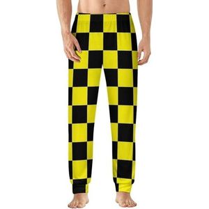 Geel Zwart Geruite Heren Pyjama Broek Zachte Lounge Bottoms Lichtgewicht Slaapbroek