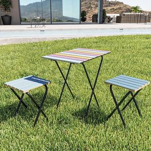 [en.casa] Bistroset Pieksämäki tuintafel met 2 tuinstoelen zwart meerkleurig en blauw