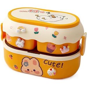 TIAASTAP Lunchbox - Bento Lunchbox voor kinderen met 3 compartimenten, BPA-vrije lekvrije Kawaii broodtrommel containers met schattige 3D-stickers voor meisjes jongens volwassenen (oranje eend)