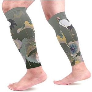 EZIOLY Kraan Bright Lotus Sport Kalf Compressie Mouwen Been Compressie Sokken Kalf Guard voor hardlopen, Fietsen, Moederschap, Reizen, Verpleegkundigen