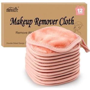 HOMEXCEL Make-up remover doek 12 stuks, herbruikbare pads, wasbare ultrazachte gezichtsreinigingsdoeken voor alle huidtypes, 5 x 5 inch, roze