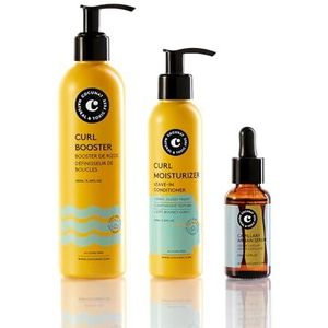 COCUNAT - Shiny Curls Plan - Moisturizer Leave In + Curl Booster + Argan Oil Serum - Curly Method - Moisturises, Detangles, Nourishes, Eliminates Frizz - 250ml+150ml + 30ml