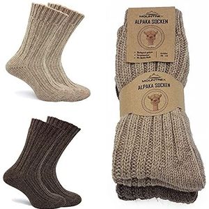 MOUNTREX Alpaca Sokken, Wollen Sokken voor Dames en Heren - Dikke Gebreide Wintersokken - 2 Paar, Beige/Bruin, 35-38