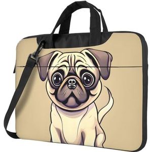 Witte Wilde Groene Twig Ultradunne Laptoptas, Laptoptassen Voor Zaken, Geniet Van Een Probleemloze En Stijlvolle Reis, Grappige Cartoon Pug Puppy Honden, 14 inch