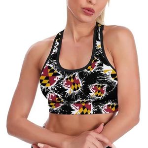 Maryland Vlag Spades Ace Poker Ademend Sport BH's voor Vrouwen Draadloze Workout Yoga Vest Ondergoed Racerback Crop Tank Top M