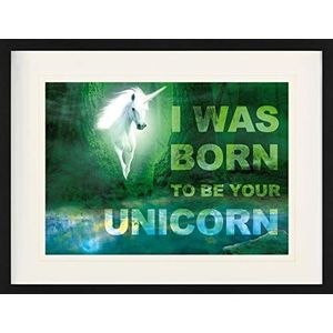 1art1 Eenhoorns Poster I Was Born To Be Your Unicorn, Green Magic Forest Ingelijste Foto Met Passepartout | Muur Foto's | In Een Fotolijstje 80x60 cm