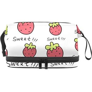 Dubbele Laag Cosmetische Tas Zoete Aardbei Draagbare Make-up Tas Reizen Organizer Pouch voor Vrouwen Meisjes Toiletartikelen Tassen, Meerkleurig, 27x15x14 cm/10.6x5.9x5.5 in, Make-up zakje