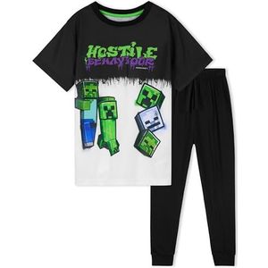 Minecraft Pyjama voor jongens en kinderen, 5-14 jaar, winter, nachtkleding, bovenstuk, pyjamabroek, lang, voor jongens en tieners (Zwart/Wit, 7-8 Jaar)