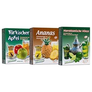 Set van 3 Ottomaanse Turkse appelthee, groen, Marokkaanse en ananasthee 250 g, instant-drankje