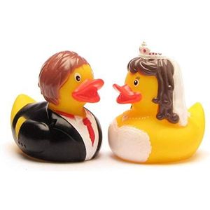 Duckshop I badeend I quietscheend I eend bruidspaar - L: 8 cm I incl. badeend sleutelhanger in een set