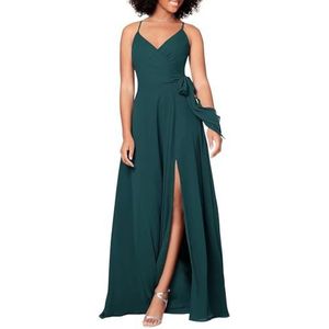 HPPEE Damesjurk met spaghettibandjes, V-hals, chiffon, bruidsmeisjesjurk, mouwloos, formele avondjurk, Groen, 34