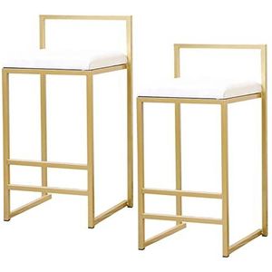 AADDFDD Barkrukken Barstoelen Metalen Barkrukken Barkruk Counter Hoogte Kruk Fluwelen Barkrukken met Rug en Gouden Voetsteun Keuken Eiland Krukken, Zithoogte 65/75cm, Set van 2