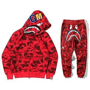 YMHXBSX Bape Shark Head hoodie trainingspak unisex, voor volwassenen, mode rits hip hop hoodie jas en broek set 2 stuks actief trainingspak, XC3934, M