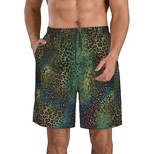 Strandshorts voor heren, met dierenprint, lichte, sneldrogende zwembroek met trekkoord en zakken, Wit, L