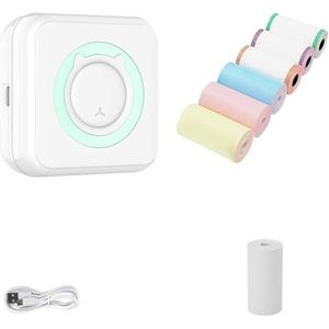 Thermisch Printer Mini Pocket Thermische Printer Draagbare Draadloze BT Connect 200 Dpi Foto Etiket Memo Lijst Drukinkt Gratis Printer Met Papierrol Duidelijk Snel(B add 6xColor Paper)