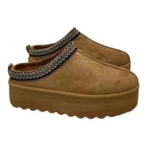 Femme Luxe Dames instaplaarzen met plateauzool, laarzen van imitatiesuède, geborduurde vlecht detail, verkrijgbaar in de maten 36-36, casual comfortschoenen, camel, 40 EU