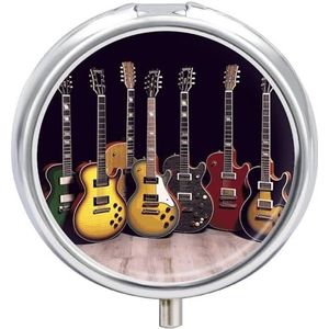 Gitaarcollectie Gedrukt Pillendoosje Pillencontainer Draagbare Geneeskunde Pil Case Metalen Reizen Pillendoos Vitamine Container met 3 Compartimenten Medicine Case