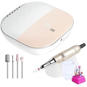 Nagelvijl elektrisch, 35000 RPM elektrische nagelboor met touchscreen, oplaadbare draadloze manicuremachine for nagels Art Sander Nail(Pink-Set)
