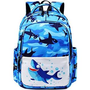WSNDG Zakelijke rugzak cartoon leuke haai rugzak, schooltas, geschikt voor jongens en meisjes, geschikt voor 14 inch laptop, schooltas, draagbare reisrugzak