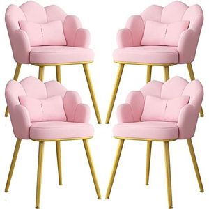 GEIRONV Eetkamerstoelen set van 4, kaptafel make-up stoel moderne lederen keuken slaapkamer trouwkamer balkon bank stoel metalen poten Eetstoelen (Color : Pink, Size : 77 * 50 * 40cm)