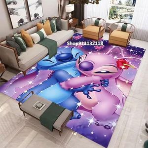 BRALEM Cartoon Li-Lo St-It-Ch speelmat wasbaar vloerkleed voor woonkamer moderne print vloerkleed tapijt jongens meisjes flanellen tapijt 60 x 90 cm