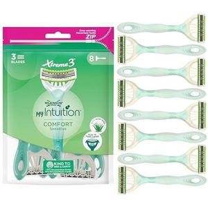 Wilkinson Sword - MyIntuition Comfort Sensitive Xtreme 3 - Wegwerpscheerapparaat - Scheerapparaat met 3 flexibele messen voor vrouwen - Glijstrips met Aloë en Jojoba - Pak van 8 stuks