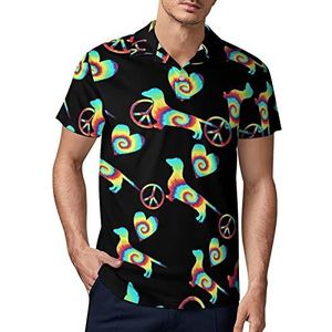 Peace Love Teckels Tie Dye golfpoloshirt voor heren, zomer T-shirt met korte mouwen, casual sneldrogende T-shirts, L