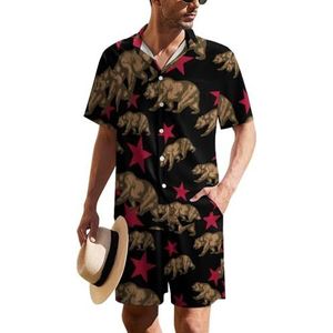 California Bear And Red Star Hawaiiaanse pak voor heren, set van 2 stuks, strandoutfit, shirt en korte broek, bijpassende set